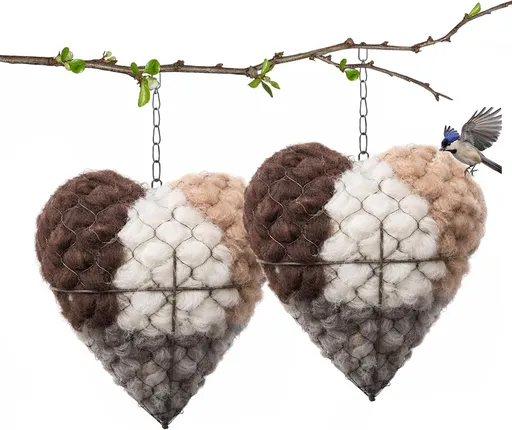 2PCS Alpaca Fiber Bird Nesting, Handmade Alpaca Fiber Bird Nesting Heart (Stuffable), 3 Bags of Nesting Materials, Warm Nests for Winter Birds, for Home Gardens and Wild Birds (2 PCS)