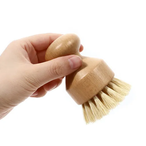 Natural Sisal Dish Washing Brush Bamboo Round Scrub Brush Pots Pans Vegetables Household Cleaning Brush