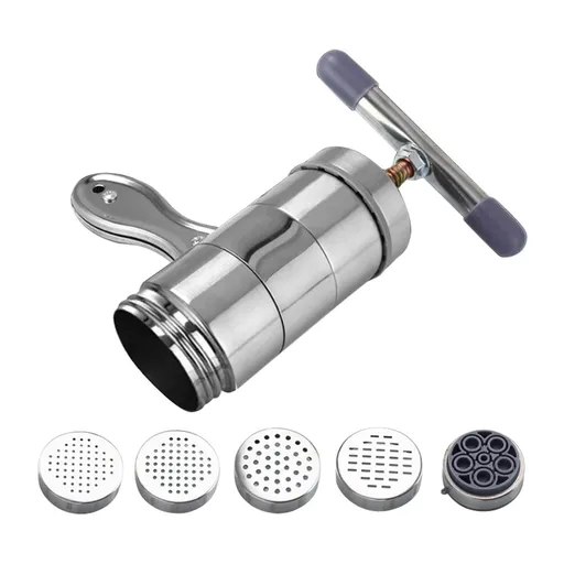 Noodle Maker Machine, Manual Press Pasta Machine Stainless Steel Hand Wringing Noodles Making Machine with 5 Noodle Mould