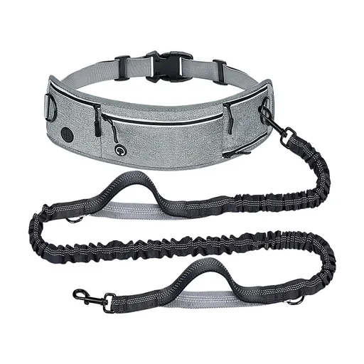 Grey Shock-Absorbing Running & Dog Walking Belt – Integrated Waist Pack with Retractable Traction Rope and Ergonomic Support