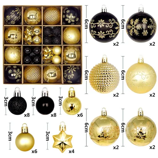 Plastic Christmas Ball Set Light Luxury Exquisite Patterns 3cm 6cm Black Gold