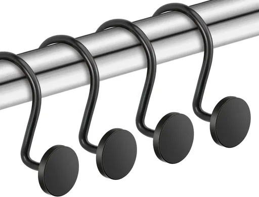 12 Piece Stainless Steel S Shaped Shower Curtain Hooks Black