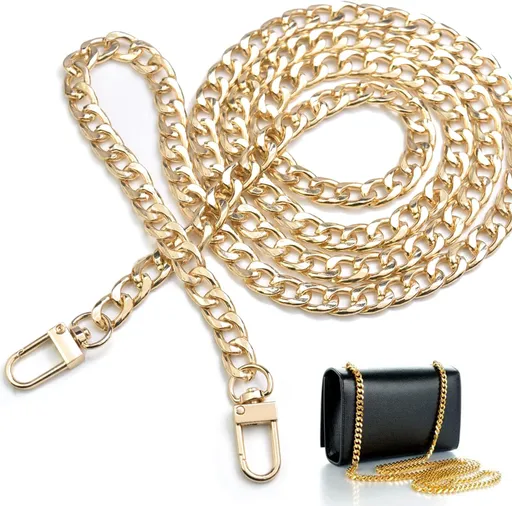 CooBigo 47" Purse Chain Strap Metal Shoulder Crossbody Bag Chain with Metal Buckles, Flat Chain Strap for Purse Handbag