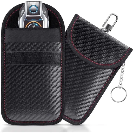 Faraday Pouch for Car Keys, Car Signal Blocking Holder, Key Fob Protector, Double-Layers of Shielding Carbon Fiber Material Anti-Theft Faraday Pouch(2 Pack)