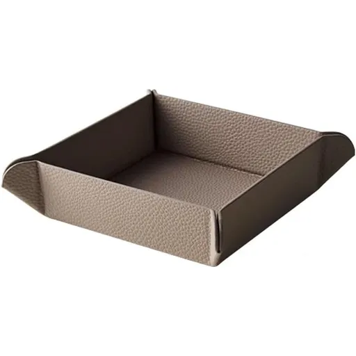 Tray for Men Women, Nightstand Organizer Vanity Catchall Holder for Dresser Desk Storage Bedside, Travel PU Leather Jewelry Key Bowl Coin Watches and Candy Entryway Tray - Banjiu Grey