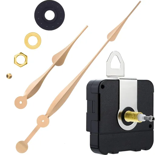 High Torque Long Shaft Clock Movement Mechanism with Inch Long Spade Hands (Gold)