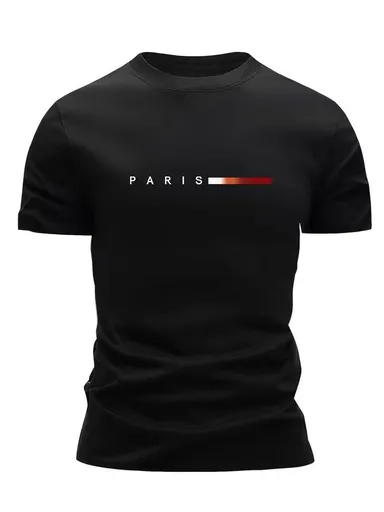 Men'S T-Shirt Lightweight T-Shirt Crew Neck T-Shirt Quick Dry T-Shirt Paris - Black - Size L