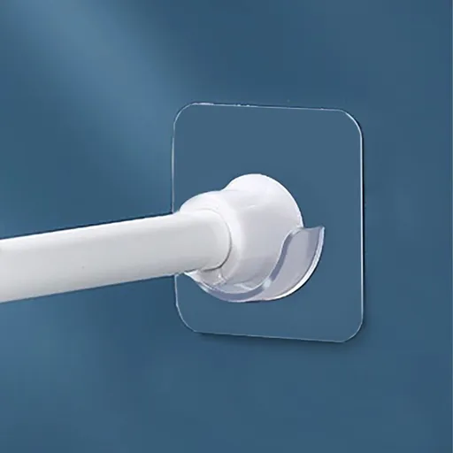 Spring Tension Rod Holder, 4 Packs Small Transparent Shower Rod Bracket No Drilling, Small Adhesive Tension Curtain Rod Retainer