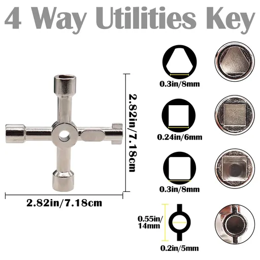 2PCS 4 Way Sillcock Key Wrench Set Water Key, Multi-functional Water Utilities Key for Spigots, Faucet, Valve and Cabinet Cupboard