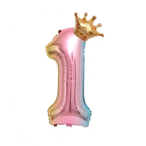 32 Inch Crown Number Foil Balloons Rainbow Iridescent Party Decoration - Crown 1
