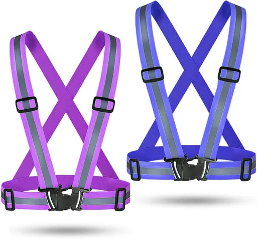 Reflective Vest Adjustable High Visibility Safety Gear for Night Exercise Blue and Purple 2 Pack