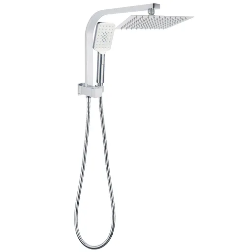 Chrome Square Twin Rain Shower 8" Head 3 Mode Handheld Diverter Wall Arm Set