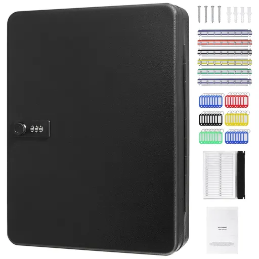 48-Key Cabinet, Key Safe with Combination & Key Lock, Digital Security Storage Box Steel Key Organizer with Adjustable Racks, 48 pcs Colorful Key Tags and A Record Card for School, Office, Hotel
