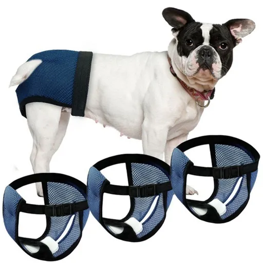 3Pcs Dog Pants, Reusable Breathable Mesh Female Dog Diapers, Sanitary Pads, Adjustable Sanitary Briefs, Protective Trousers, Underwear for Female Dog in Heat（S navy blue）