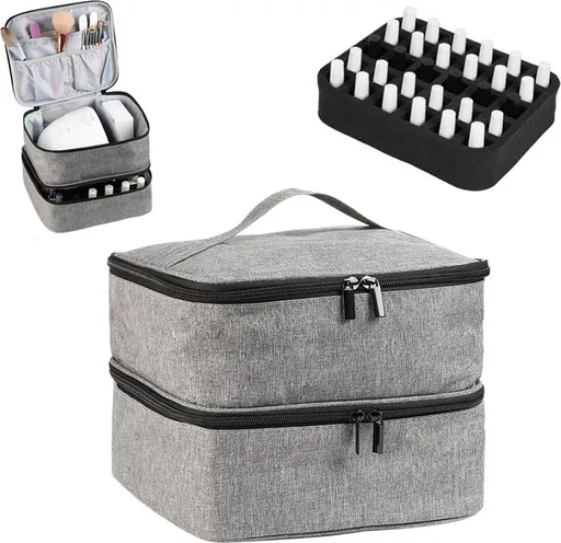 Nail Polish Case Organizer - Nail Case Bag - Nail Technician Bag - Nail Polish Carrying Case - UV Gel Polish Lamp Storage - Beauty Case - Suitable for 30 Bottles - Nail Art Storage - Nail Art - With Removable Dividers - For All Nail Polish Supplies -