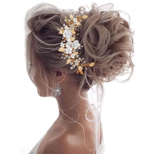 Flower Bride Wedding Hair Vine Pearl Bridal Headband Rhinestones Hair Breath Accessories for Women and Girls