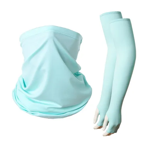 Finger‑Exposed Design Sun Protection Sleeve Glove Neck Gaiter Combination, Anti‑UV For Road Cycling & Mountain Biking, Christmas Cyclist Present, One Size, Sky Blue Mask, 2 Pcs