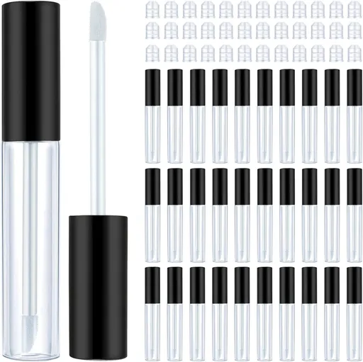 50 Pack 10 ml Empty Lip Gloss Tube Containers Clear Refillable Lip Balm Bottles Plastic Lipstick Tubes with Rubber Inserts Cosmetic Tools for Travel, DIY Makeup, Personal Cosmetic(Black)