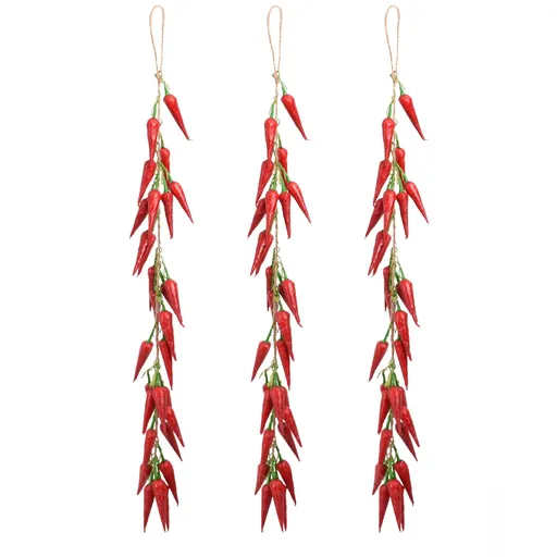 3Pcs Artificial Red Peppers, Simulation Lifelike Vegetable Fake Hanging Chili Pepper String Fruit Garland Vine for Home Kitchen