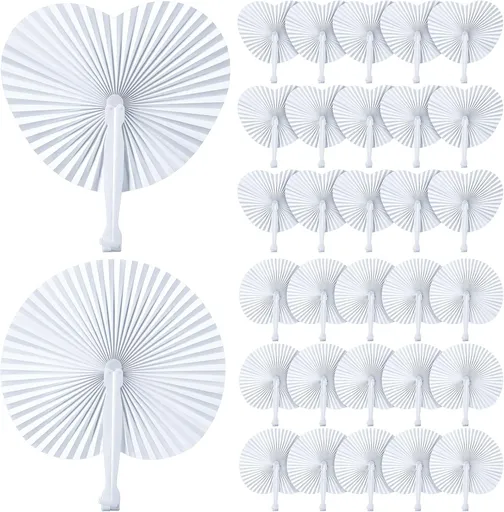 60 Pcs Decorative Paper Folding Hand Fans Folding White Paper Accordion Fans Include Heart Shaped Round Shaped for Wedding Bridal Shower Dancing Birthday Party Favors