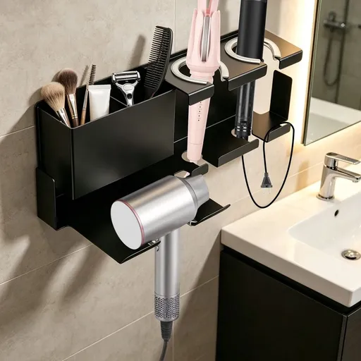 Wooden Hair Tool Organizer Wall Mounted Dual Installation Options Space Saving Design for Curling Iron Straightener and Accessory