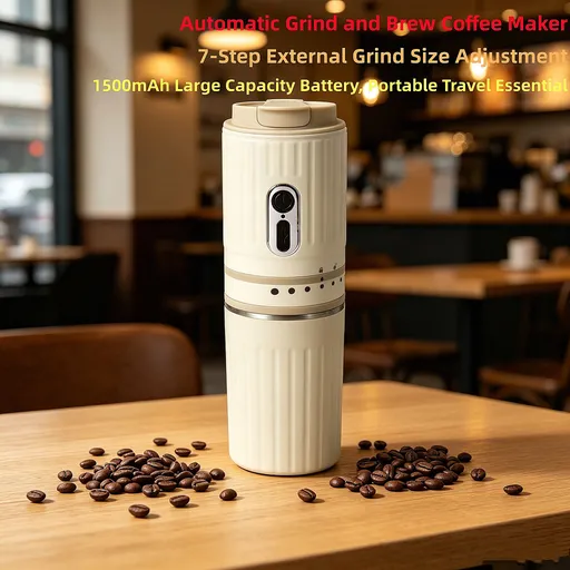 【Portable Electric Coffee Maker, All-in-One Grinder & Brewer with 7 External Adjustable Grind Settings, 1500mAh Rechargeable Battery, 304 Stainless Steel Cordless Drip Coffee Machine for Home Office Travel Camping】