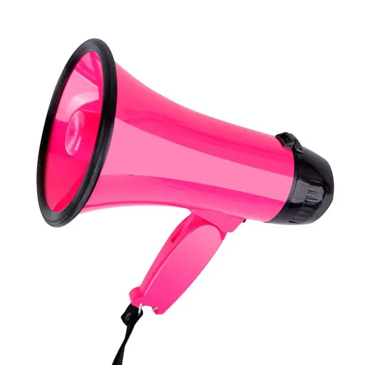 Portable Megaphone Bullhorn Power Megaphone Speaker Voice and Siren/Alarm Modes with Volume Control and Strap (Pink)