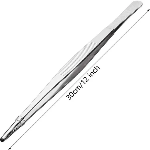 Kitchen Tweezers Stainless Steel food Tongs for Cooking Tongs with Precision Serrated Tips Medical tweezers(12 Inch Straight)