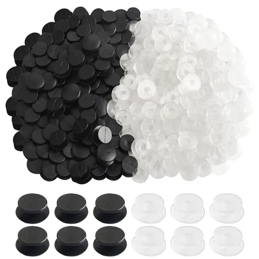 200 PCS Buckle Plastic Button, 2 Colors Shoe Charm Buttons Round Buttons Wristband Charm Backs(Black, Transparent)
