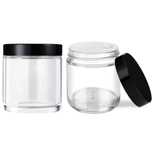 2pc Glass Jars with Lids, Clear Glass Jars with Black Lids & Inner Liners, Mini Travel Sample Containers
