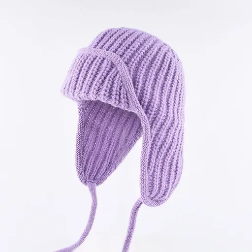 Women Plain Aviator Hat with Earflaps Purple