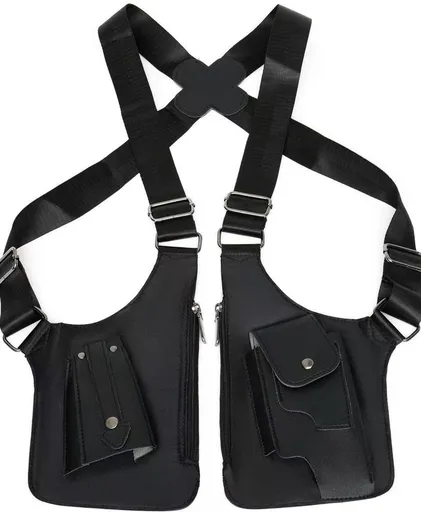 Shoulder bag with shoulder strap - leather shoulder pads - concealed leather wallet under the arm - adjustable pickpocket - accessories with double pockets, unisex leather protection