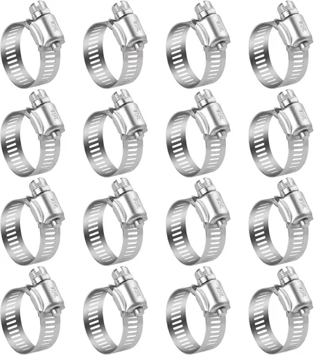 Stainless Steel Hose Clamps - 16 Pack Worm Gear Drive Hose Clamps SAE 16 Clamping Range 3/4 Inch to 1-1/2 Inch (19mm-38mm) for Automotive Plumbing, 3/4'', 1'', 1 1/4'' Clamps
