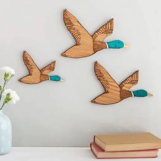 3Pcs Wooden Wall Art Rustic Flying Birds Wall Decor Carved Wood Wall Art For Home Living Room Unique Wood Ducks Wall Decor
