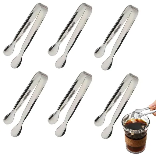 6PCS Ice Tongs Mini Sugar Tongs Stainless Steel Kitchen Utensils Set - Silver