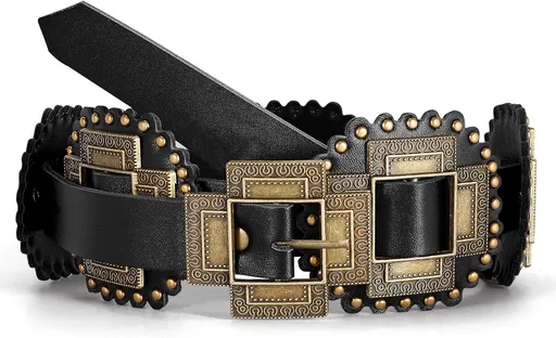 Women Western Concho Leather Belt Cowgirl Boho Belt Chunky for Dresses Concert Festival