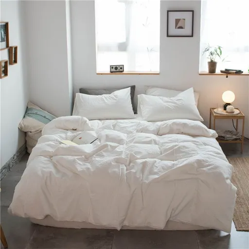Cotton 4 Piece Set Modern Minimalist White Bed sheet kit_1.8m bed-quilt cover 200x 230cm (four-piece set)