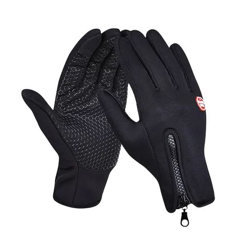 Plush Thermal Gloves with Zipper, Windproof & Waterproof Thermal Non-Slip Gloves, Winter Outdoor Touch Screen Gloves for Running, Cycling, Hiking, Travel XL Black