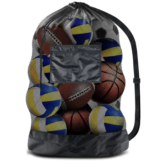 Extra Large Heavy Duty Mesh Bag. Best for Soccer Ball, Water Sports, Beach Cloth, Swimming Gears. Adjustable Shoulder Strap. Secure Side Pocket（30” x 40”）
