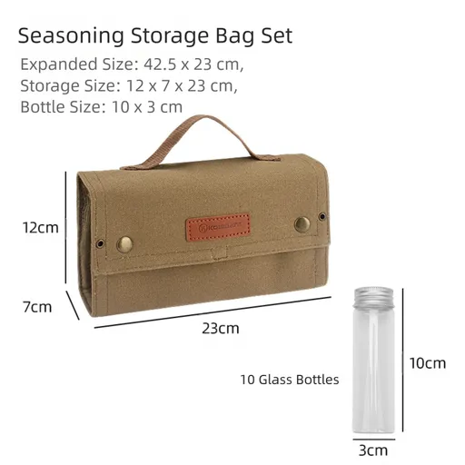 Khaki canvas spice storage box (9.1 x 4.7 x 2.8 inches) With 10 bottles