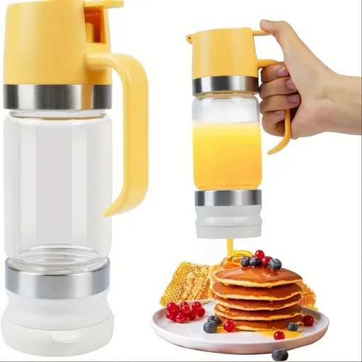 Glass Honey Dispenser, 12Oz Oil Container, Seasoning Jar with Handle, Syrup Dispenser for Coffee Or Tea Yellow