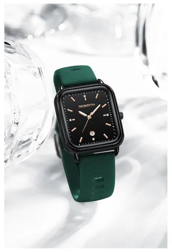 Elegant Retro Preppy Style Women's Quartz Watch - Square Black Dial with Pink Silicone Strap, Zinc Alloy Case, Non-Rechargeable Battery/GREEN