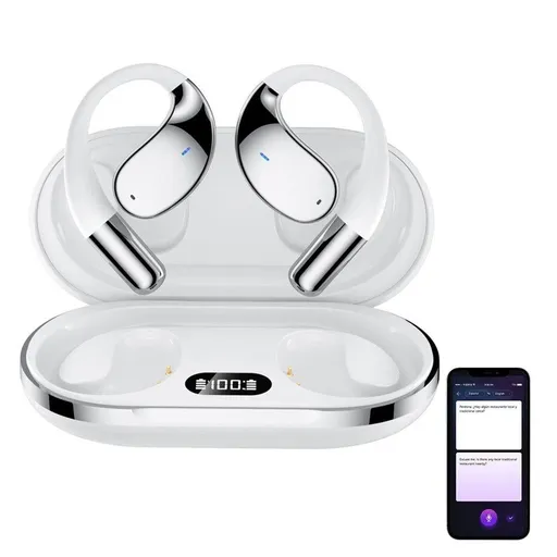 115-Language Wireless AI Translator Headphone Bluetooth Earbuds with Charging Case White