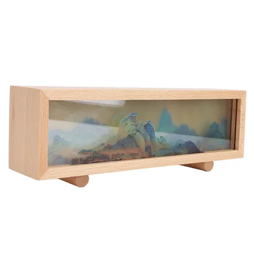 Desktop Lamp Box Rechargeable LED Acrylic Solid Wood Touch Control Stepless Dimming Landscape Night Light Box for Decoration