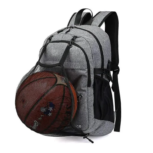 Basketball Backpack with Ball Net, 15.6 Inch Laptop Backpack, Backpack with Ball Net, Basketball Bag - Gray