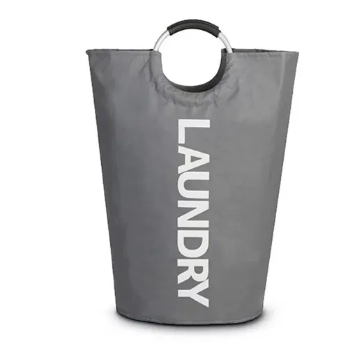 Dark Grey Oxford Fabric Large-capacity Foldable Dirty Clothes Basket (38×72CM) - With Waterproof Coating & Aluminum Carry Handles For Laundry Room Dorm