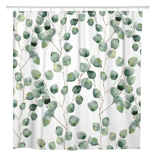 Shower Curtain Watercolor Green Floral Eucalyptus Round Leaves Pattern Branches Home Bathroom Decor Polyester Fabric 180x180cm