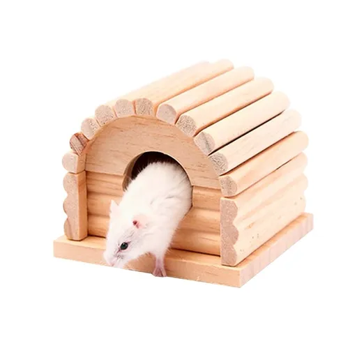 Beige Wooden Hamster House Small Pet Hideout Natural Wood Safe Fun Exploration Access Hole