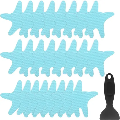 24 Pcs Bathtub Non Slip Stickers, Waterproof PEVA Shower Safety Treads with Scraper, Blue