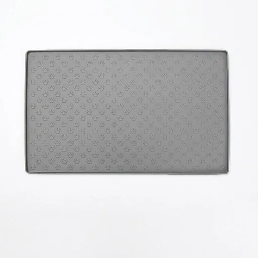 Whimsical Paw Print Silicone Pet Feeding Mat – Waterproof Non-Slip Cat and Dog Food Bowl Tray with Raised Edge, Keeps Floors Dry and Tidy During Mealtime (LightGrey, L（23.62*15.75in）)